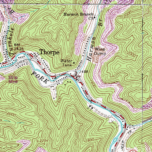 Topographic Map of Harmon Branch, WV