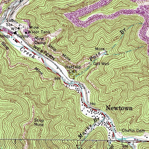 Topographic Map of Hatfield Cemetery, WV