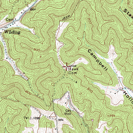 Topographic Map of Hawk Cemetery, WV