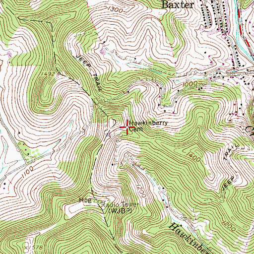 Topographic Map of Hawkinberry Cemetery, WV
