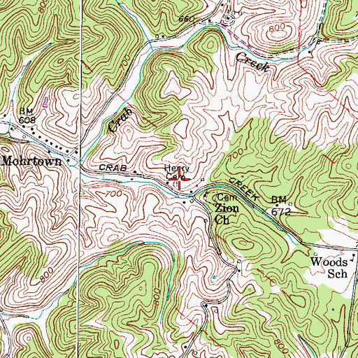 Topographic Map of Henry Cemetery, WV