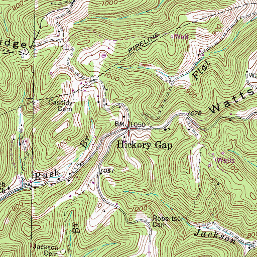 Topographic Map of Hickory Gap, WV