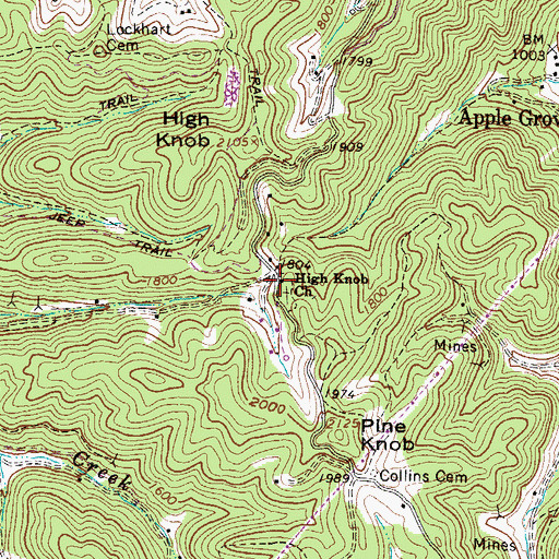 Topographic Map of High Knob Church, WV