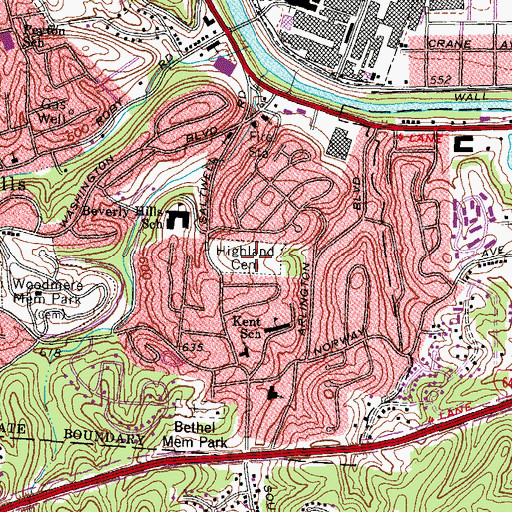 Topographic Map of Highland Cemetery, WV