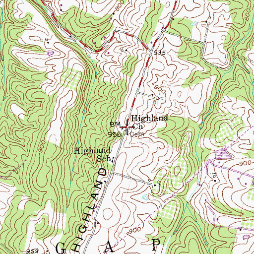 Topographic Map of Highland United Methodist Church, WV