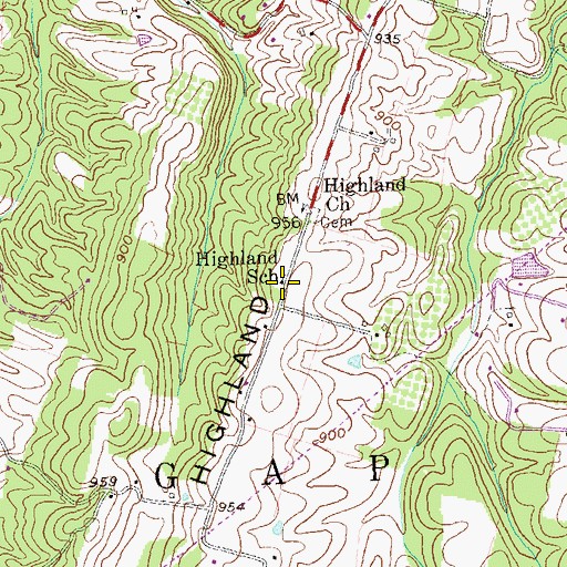 Topographic Map of Highland School (historical), WV