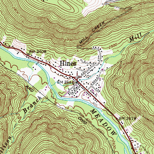 Topographic Map of Hines, WV