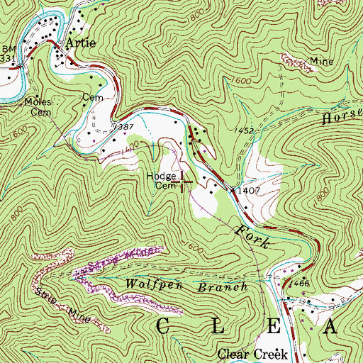 Topographic Map of Hodge Cemetery, WV