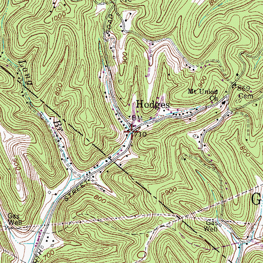Topographic Map of Hodges, WV