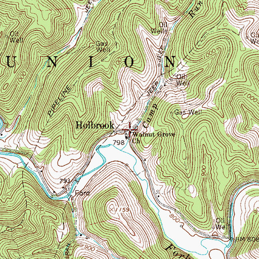 Topographic Map of Holbrook, WV