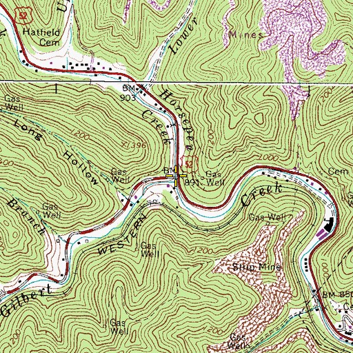 Topographic Map of Horsepen Creek, WV