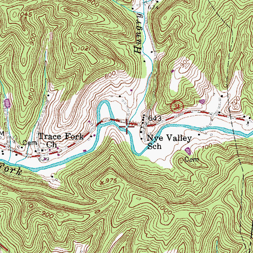 Topographic Map of Hungry Creek, WV