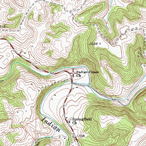 Topographic Map of Indian Creek Church, WV