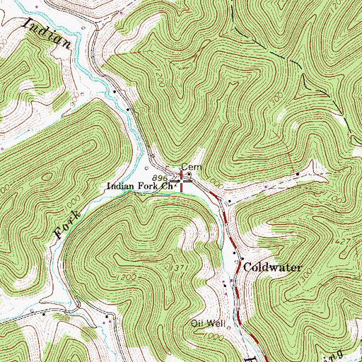 Topographic Map of Indian Fork Baptist Church, WV