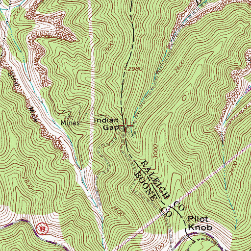 Topographic Map of Indian Gap, WV
