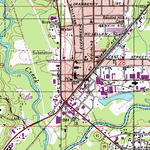 Topographic Map of Escambia County Courthouse, AL