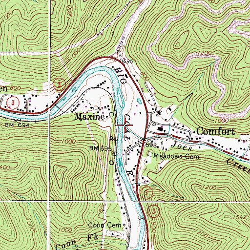 Topographic Map of Joes Creek, WV