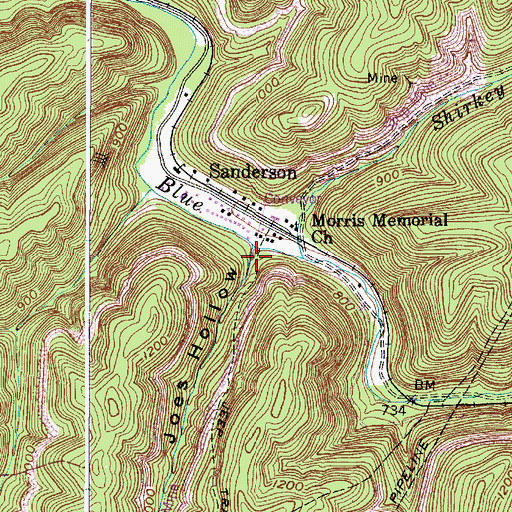 Topographic Map of Joes Hollow, WV