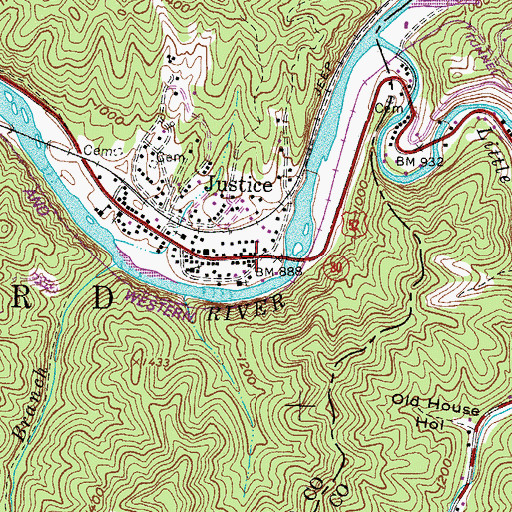 Topographic Map of Justice, WV