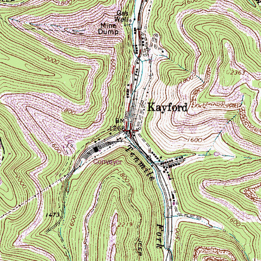 Topographic Map of Kayford, WV
