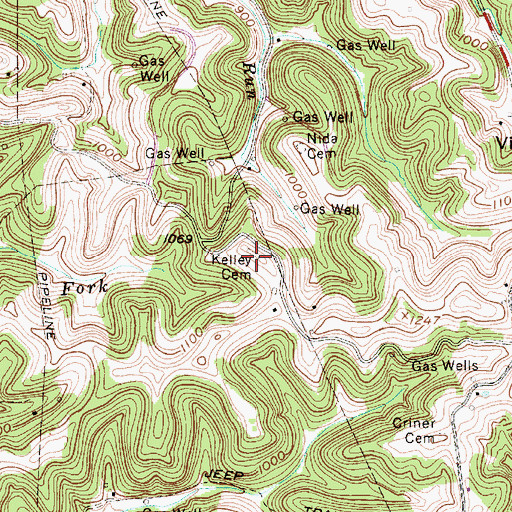 Topographic Map of Kelley Cemetery, WV