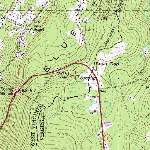 Topographic Map of Keys Gap Lean-to, WV