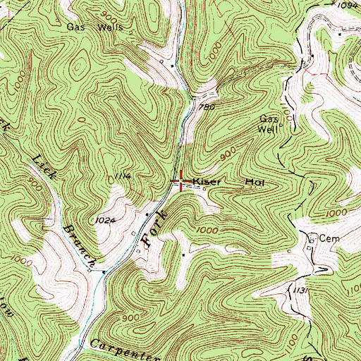 Topographic Map of Kiser Hollow, WV