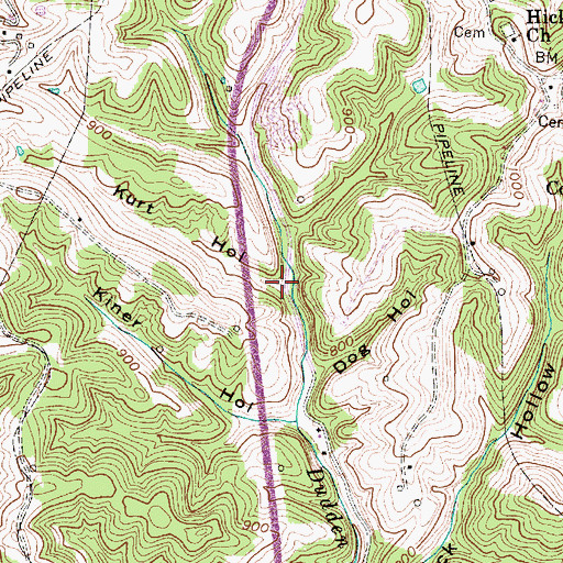 Topographic Map of Kurt Hollow, WV