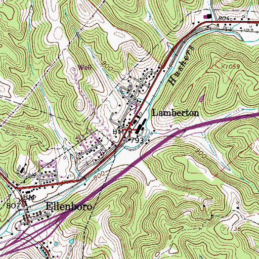 Topographic Map of Lamberton, WV