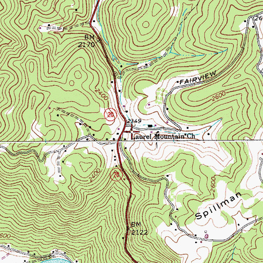 Topographic Map of Laurel Mountain Church, WV