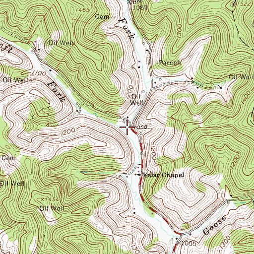 Topographic Map of Left Fork Big Elk Creek, WV