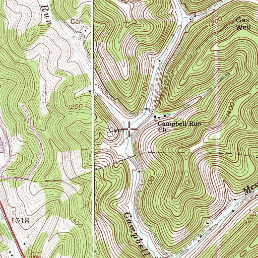 Topographic Map of Left Fork Campbell Run, WV