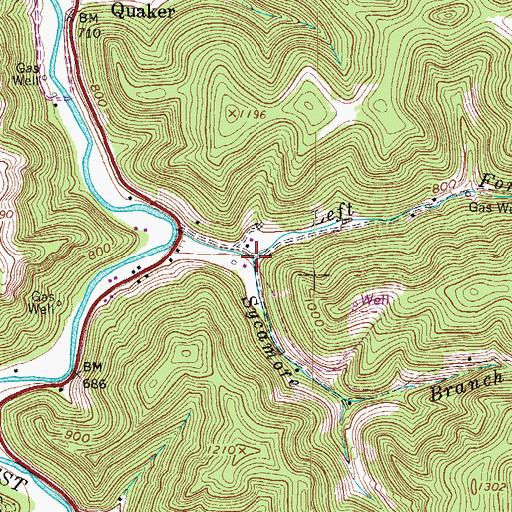 Topographic Map of Left Fork Sycamore Branch, WV