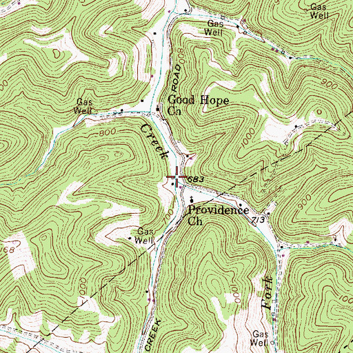 Topographic Map of Lefthand Fork Turkey Creek, WV