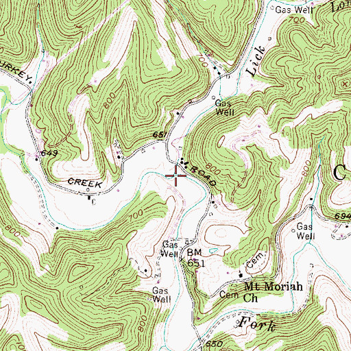 Topographic Map of Lick Creek, WV