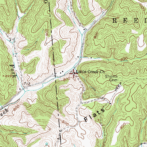 Topographic Map of Little Creek United Methodist Church, WV
