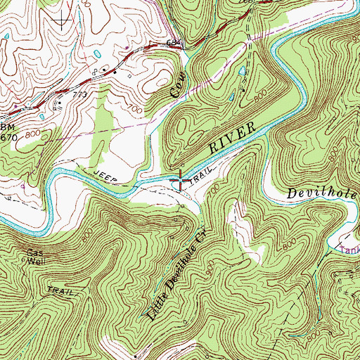 Topographic Map of Little Devilhole Creek, WV