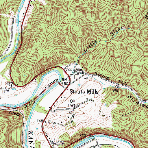 Topographic Map of Little Sliding Run, WV