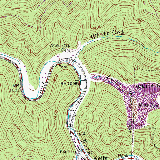Topographic Map of Little White Oak Branch, WV