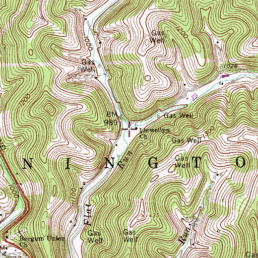 Topographic Map of Llewellyn Run, WV