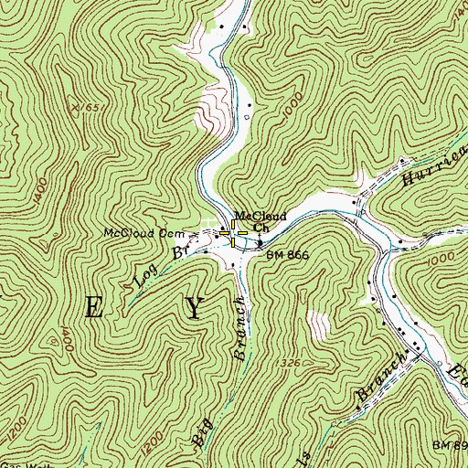 Topographic Map of Log Branch, WV