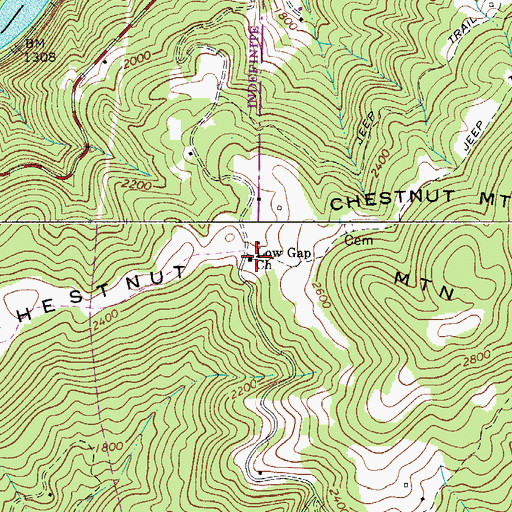 Topographic Map of Low Gap Church, WV