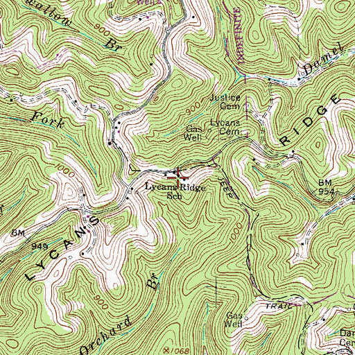 Topographic Map of Lycans Ridge School (historical), WV