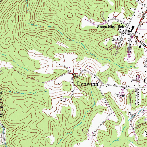 Topographic Map of Lynwinn, WV