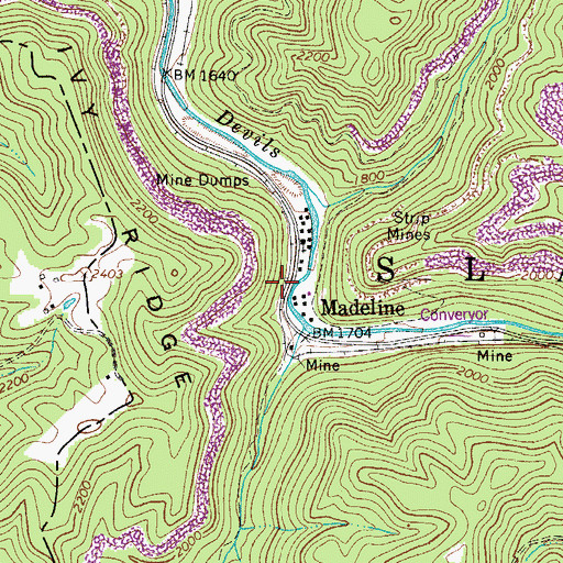 Topographic Map of Madeline, WV