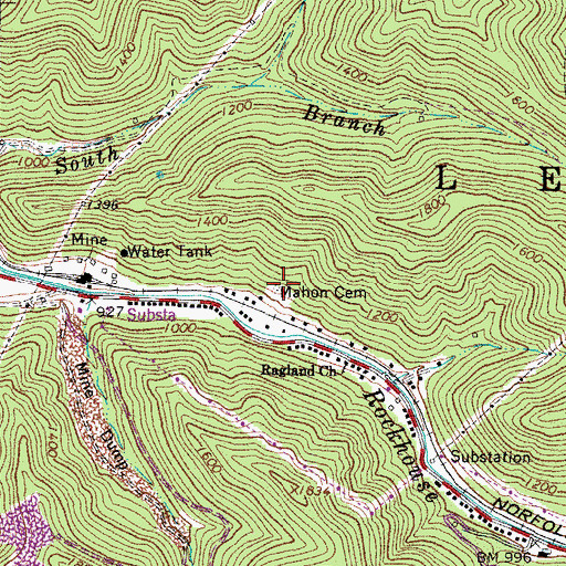 Topographic Map of Mahon Cemetery, WV