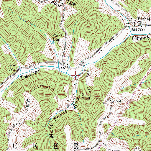 Topographic Map of Mail Point Run, WV