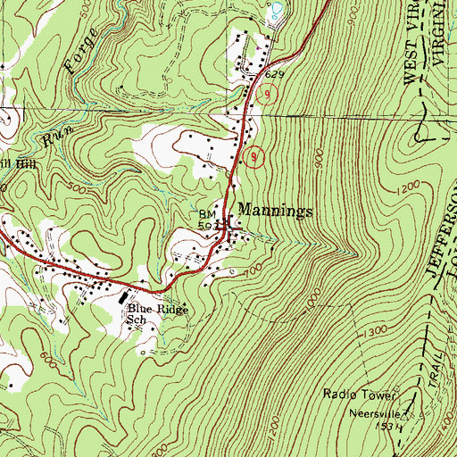 Topographic Map of Mannings, WV