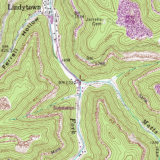 Topographic Map of Matts Creek, WV