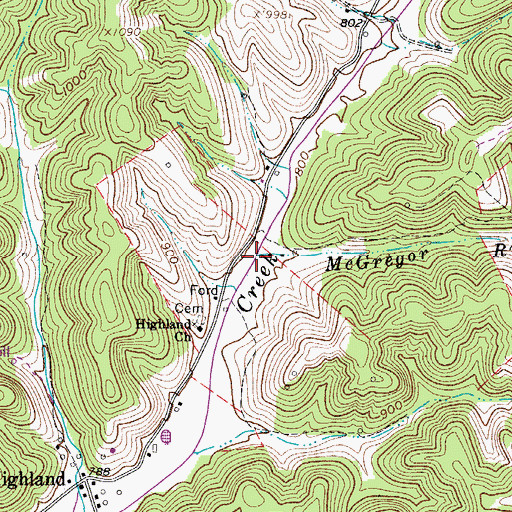 Topographic Map of McGregor Run, WV